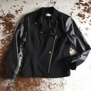 NWOT Calvin Klein leather sleeve moto jacket